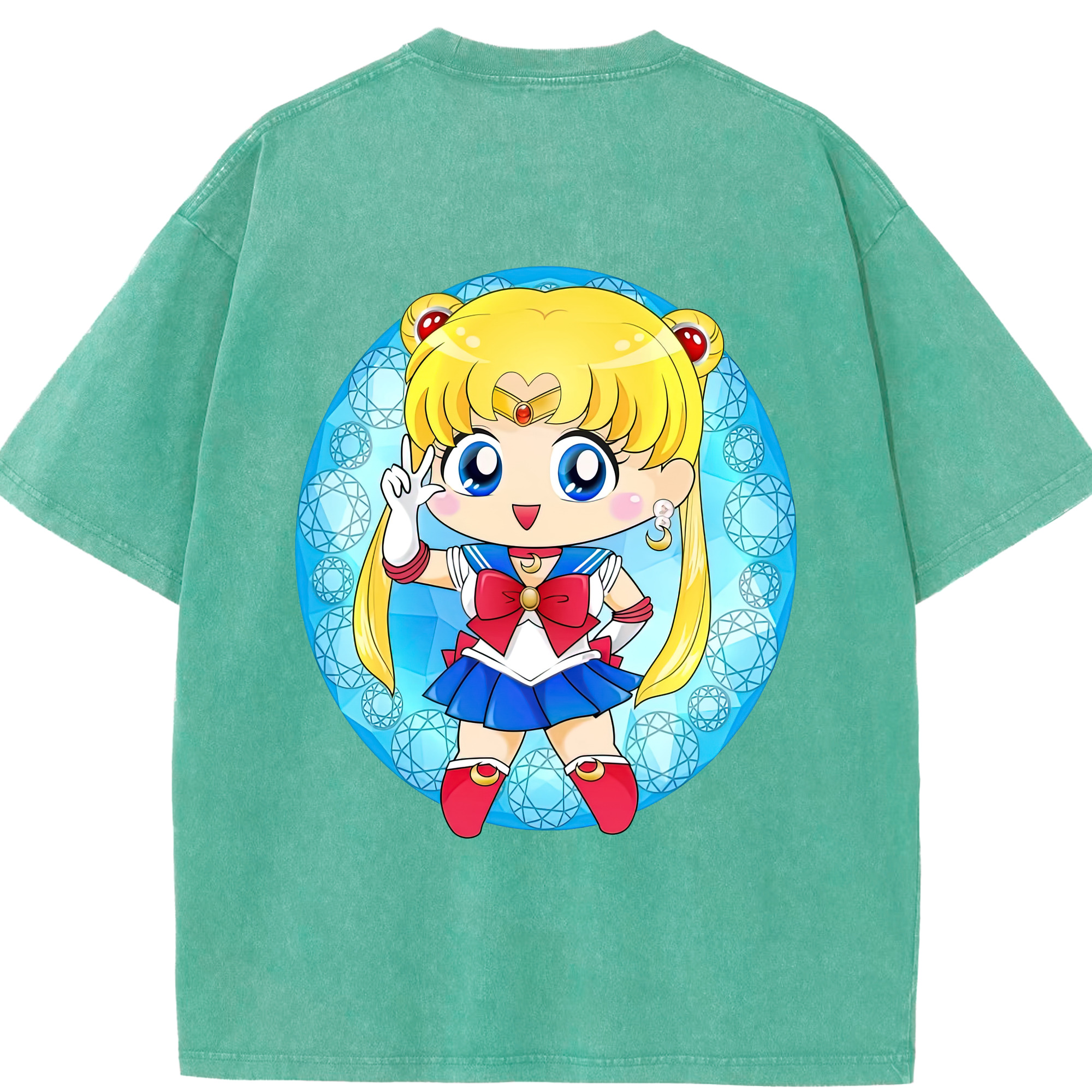 （画像用） 美少女戦士セーラームーン 月野 うさぎ つきの うさぎ Sailor Moon Tsukino Usagi 綿100% ヴィンテージ風 半袖Tシャツ（背面プリント）
